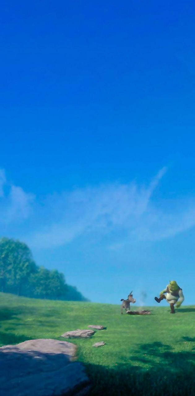 Shrek Donkey Putting Out Fire Background