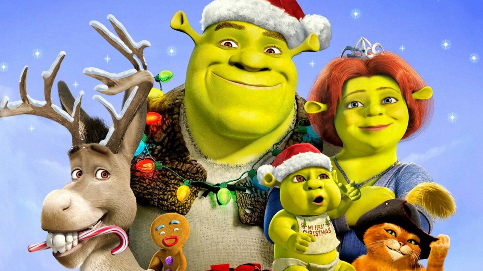 Shrek Forever After Christmas Family Portrait Wallpaper
