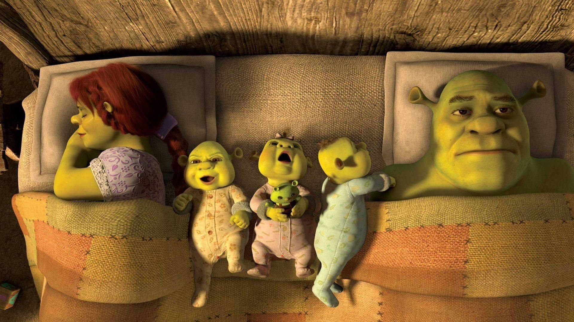 Lafamilia De Ogros Durmiendo En Shrek Para Siempre Después. Fondo de pantalla