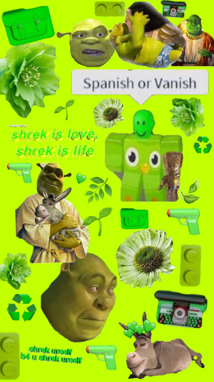 Shrek Meme Collage Green Background Wallpaper