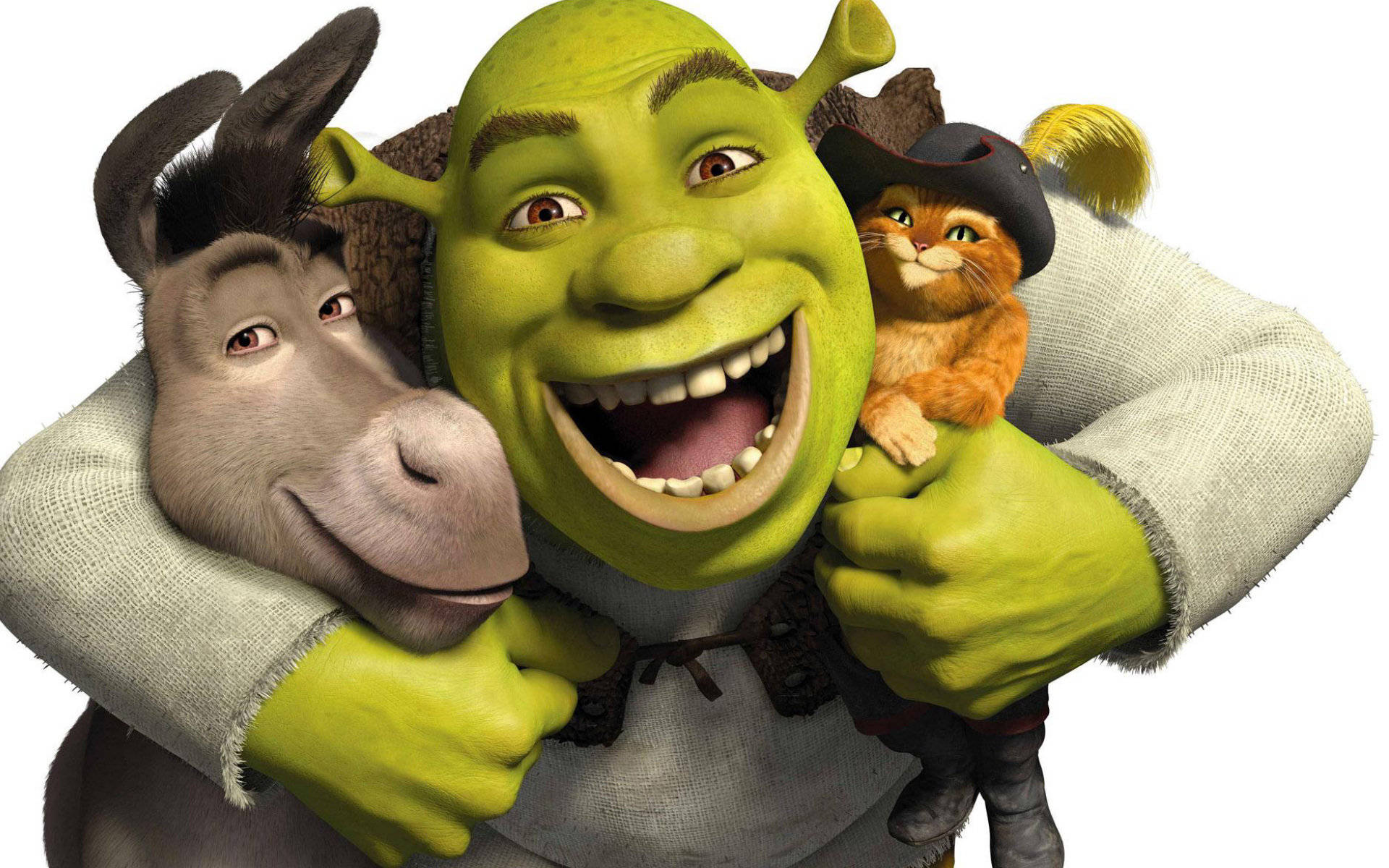Shrekden Tredje - Lycklig Medan Han Omfamnar Vänner Wallpaper