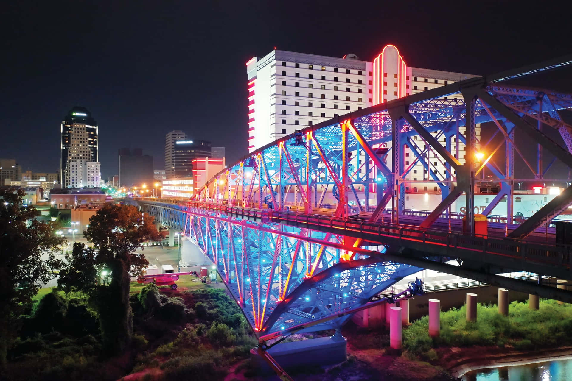 Shreveport Nighttime Cityscape Bridge Lights Wallpaper