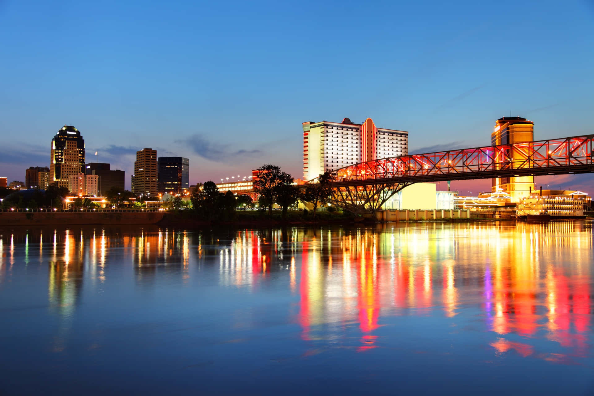 Shreveport Skyline Twilight Reflection Wallpaper