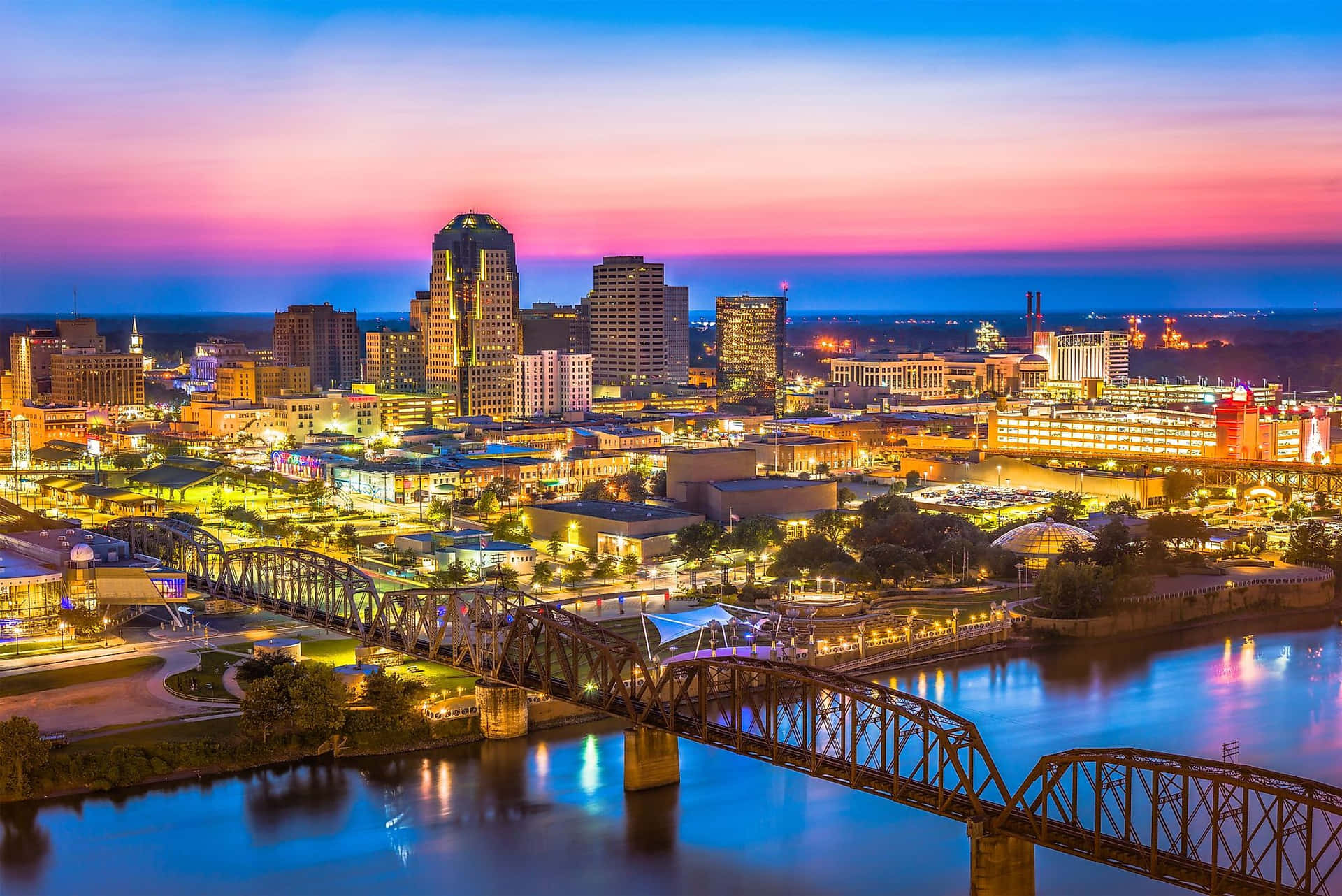 Shreveport Skyline Twilight View Wallpaper