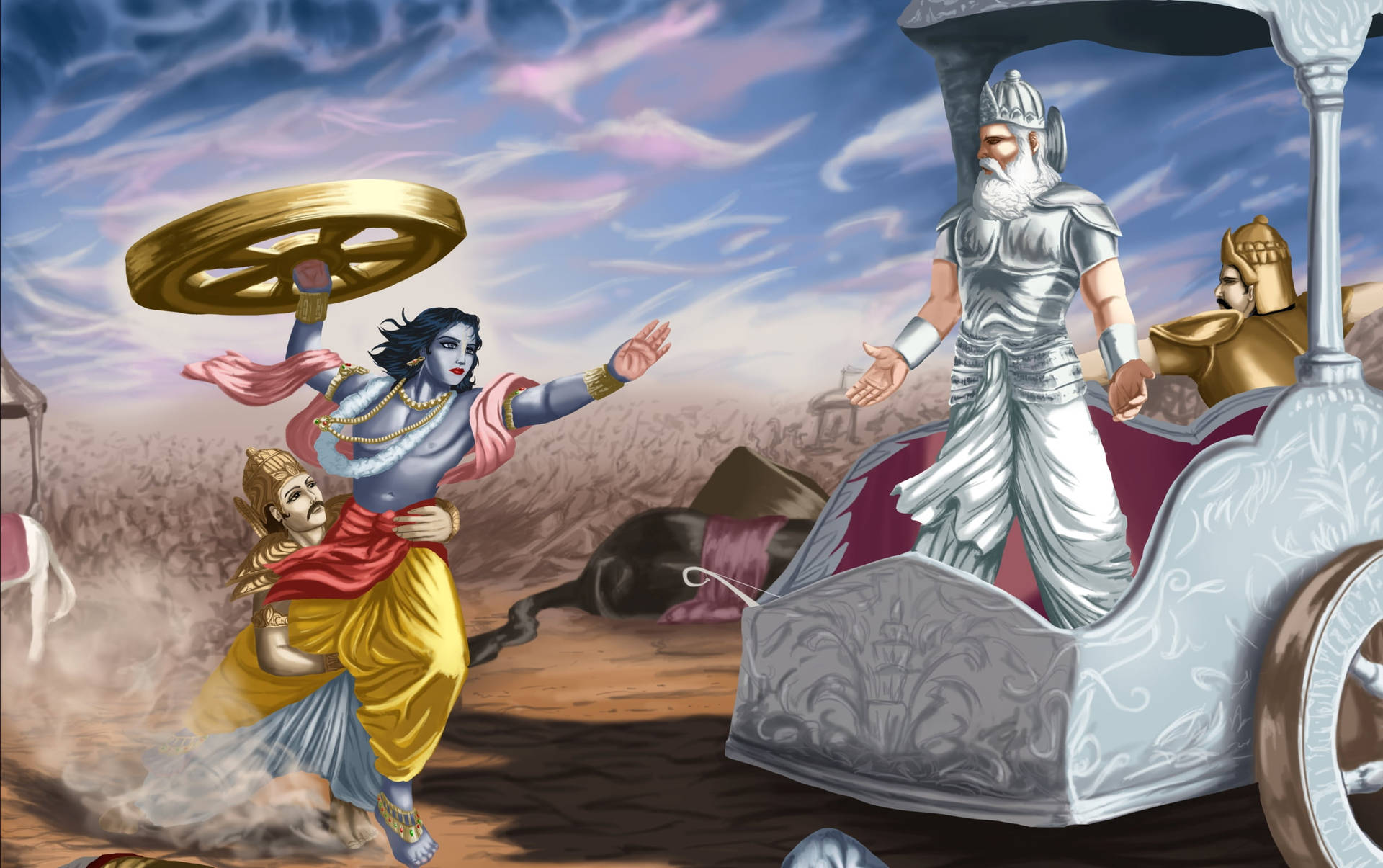 Shri Krishna Ameaçando Bhishma Papel de Parede
