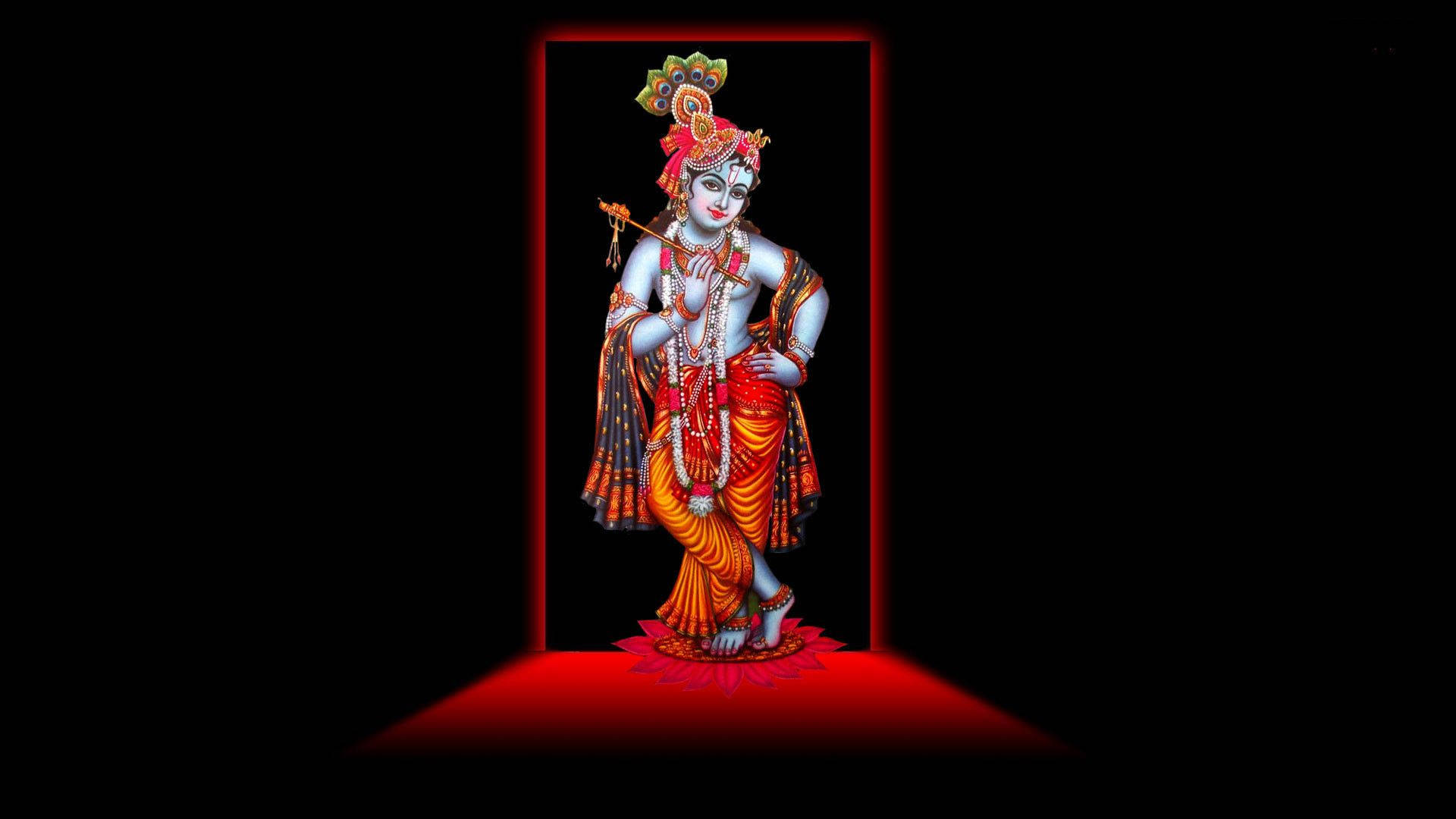 Shri Krishna Red-lit Door Wallpaper