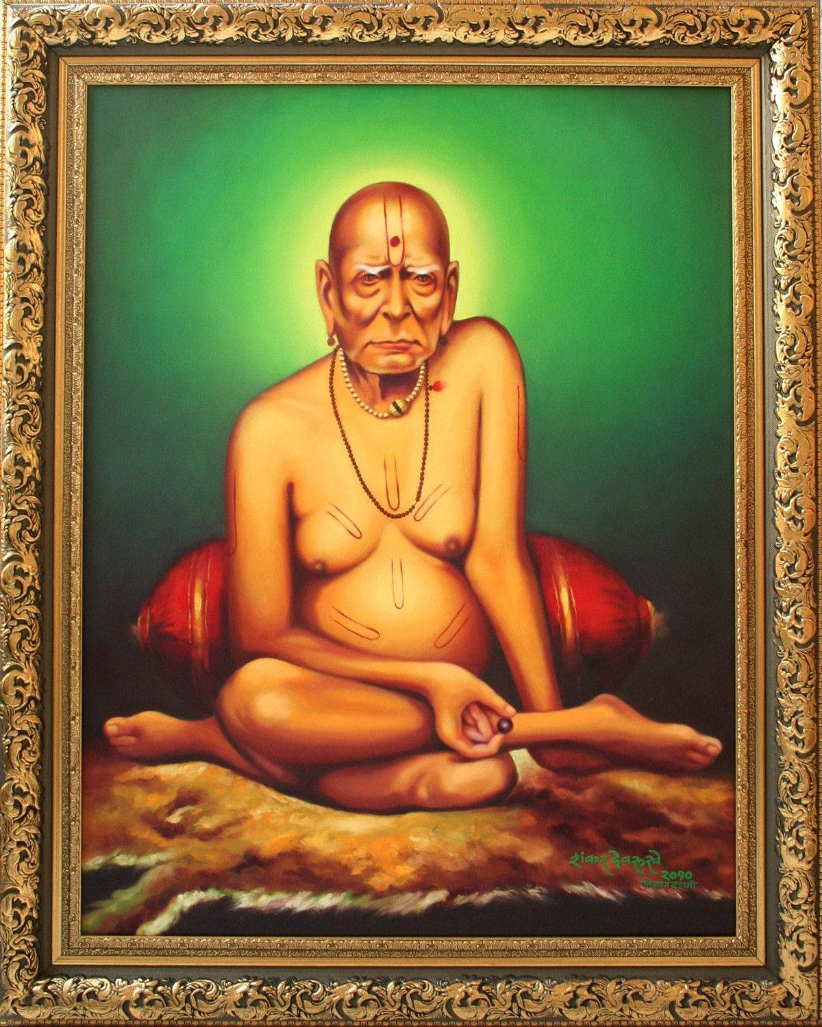 Shriswami Samarth Gerahmt Mit Grünem Hintergrund Wallpaper
