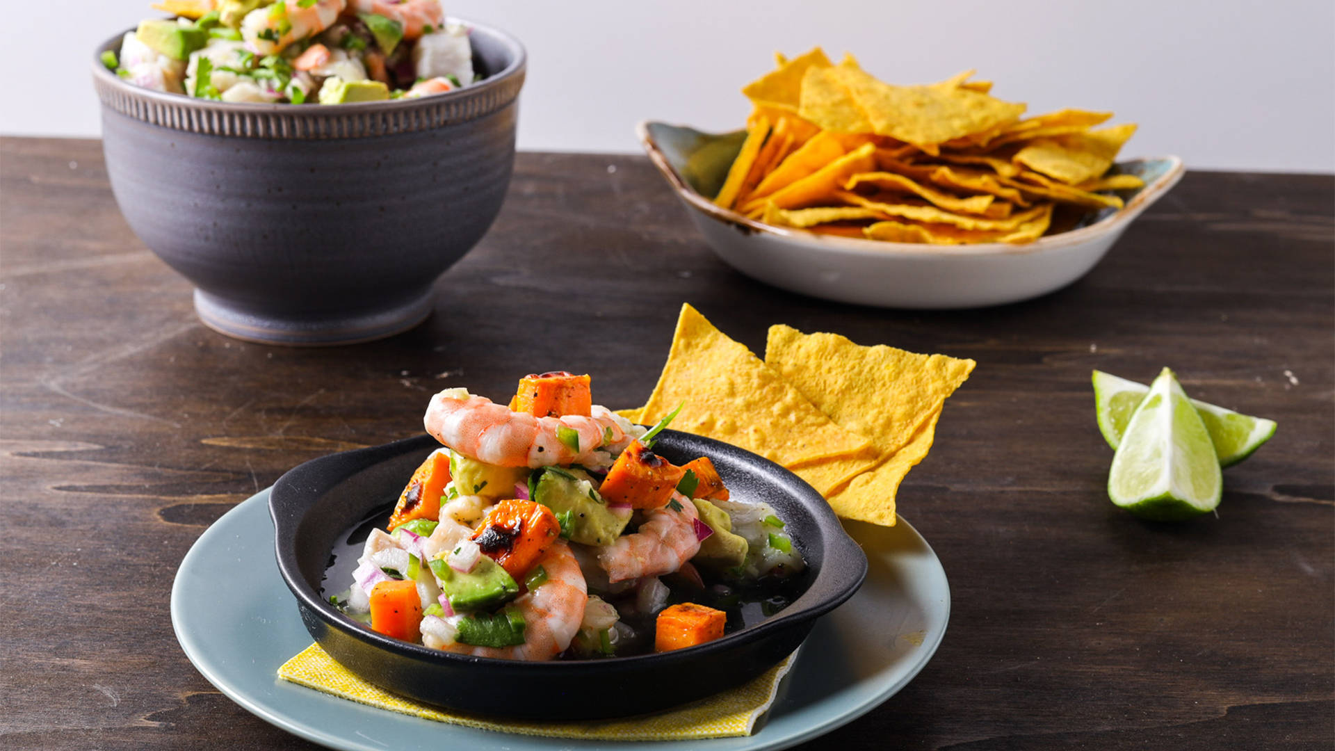 Shrimp And Fish Ceviche With Tortilla Chips Wallpaper