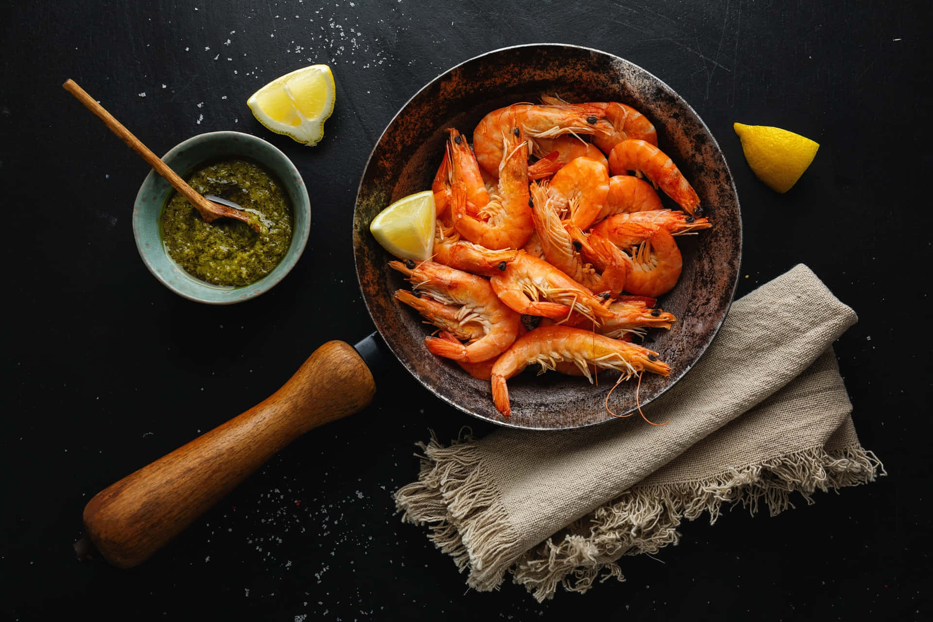 Download Table With Shrimp In Pan Picture | Wallpapers.com