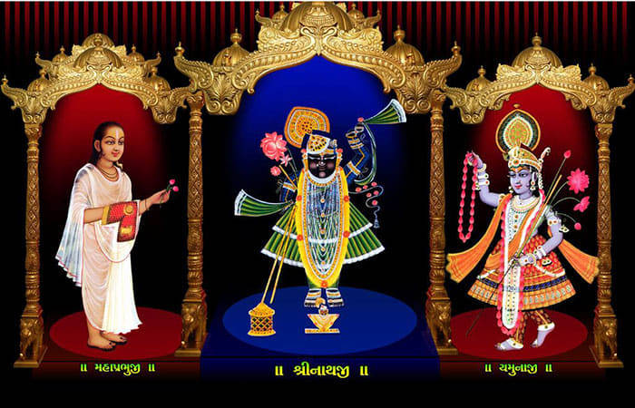 Shrinathji med Sarvottam og Yamunaji Wallpaper