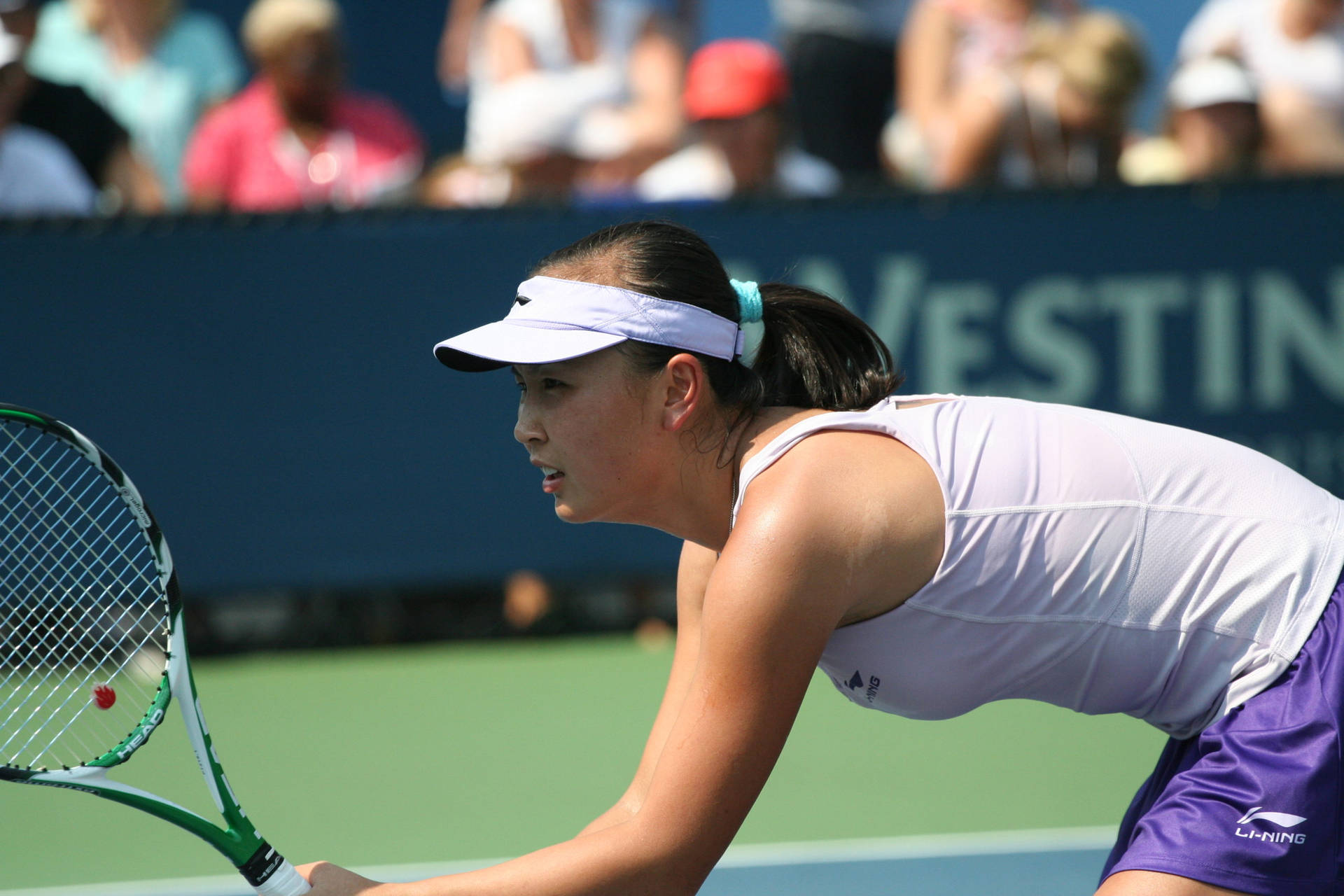 Shuai Peng Demonstrating Concentration and Agility in a Tennis Match Wallpaper