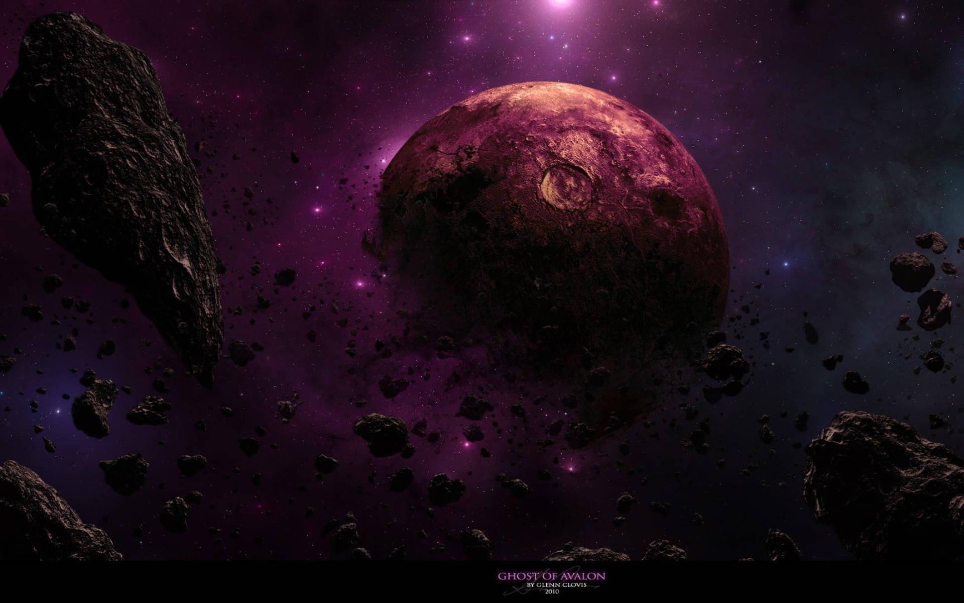 Galaxiapúrpura Cerrada Con Luna. Fondo de pantalla