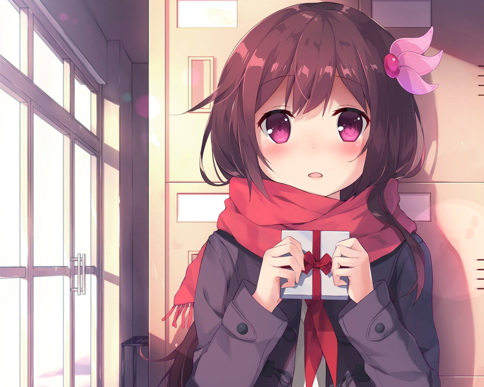 Shy Anime Girl In School Wallpaper