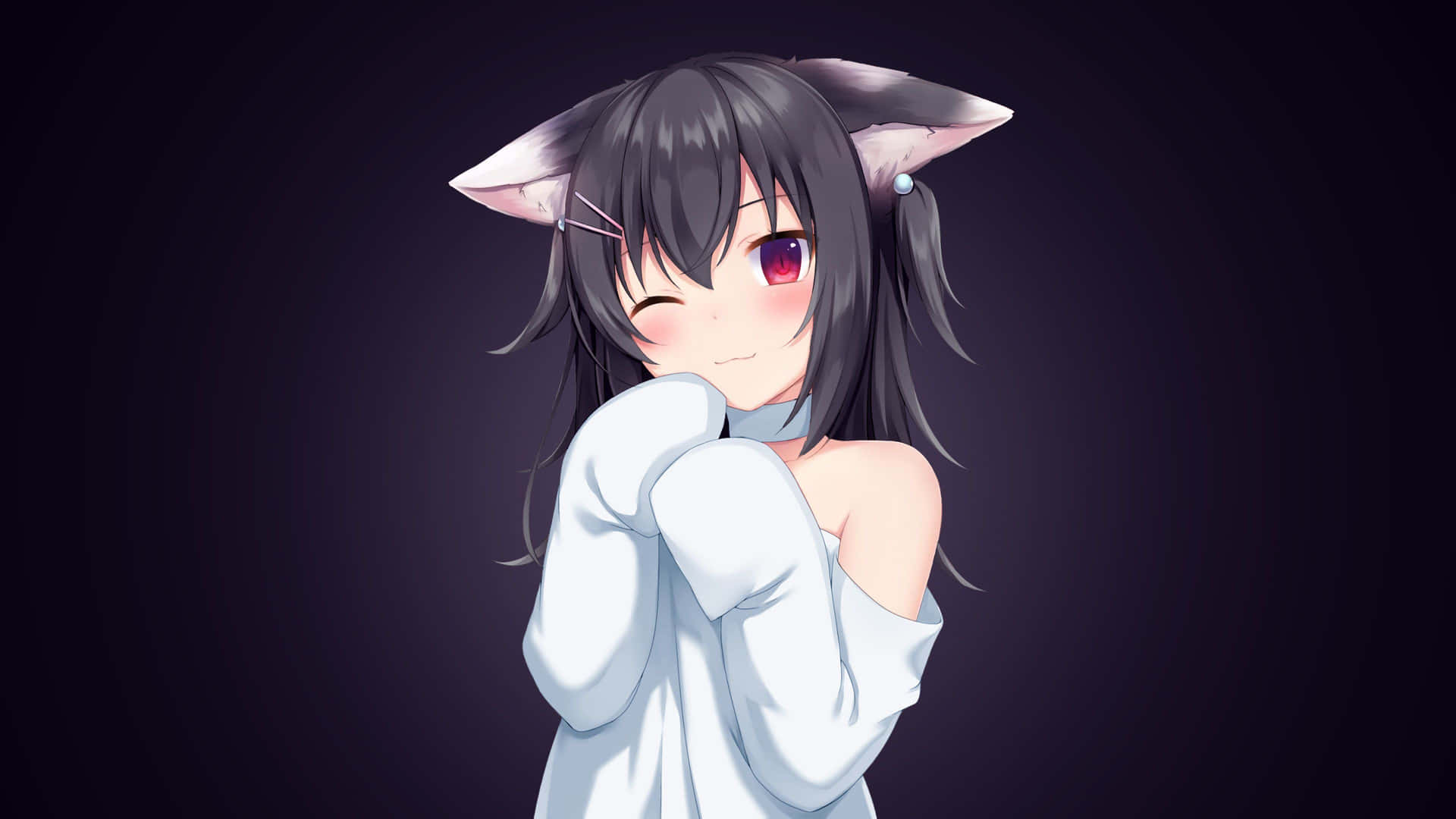 Shy Anime Girlwith Cat Ears Wallpaper