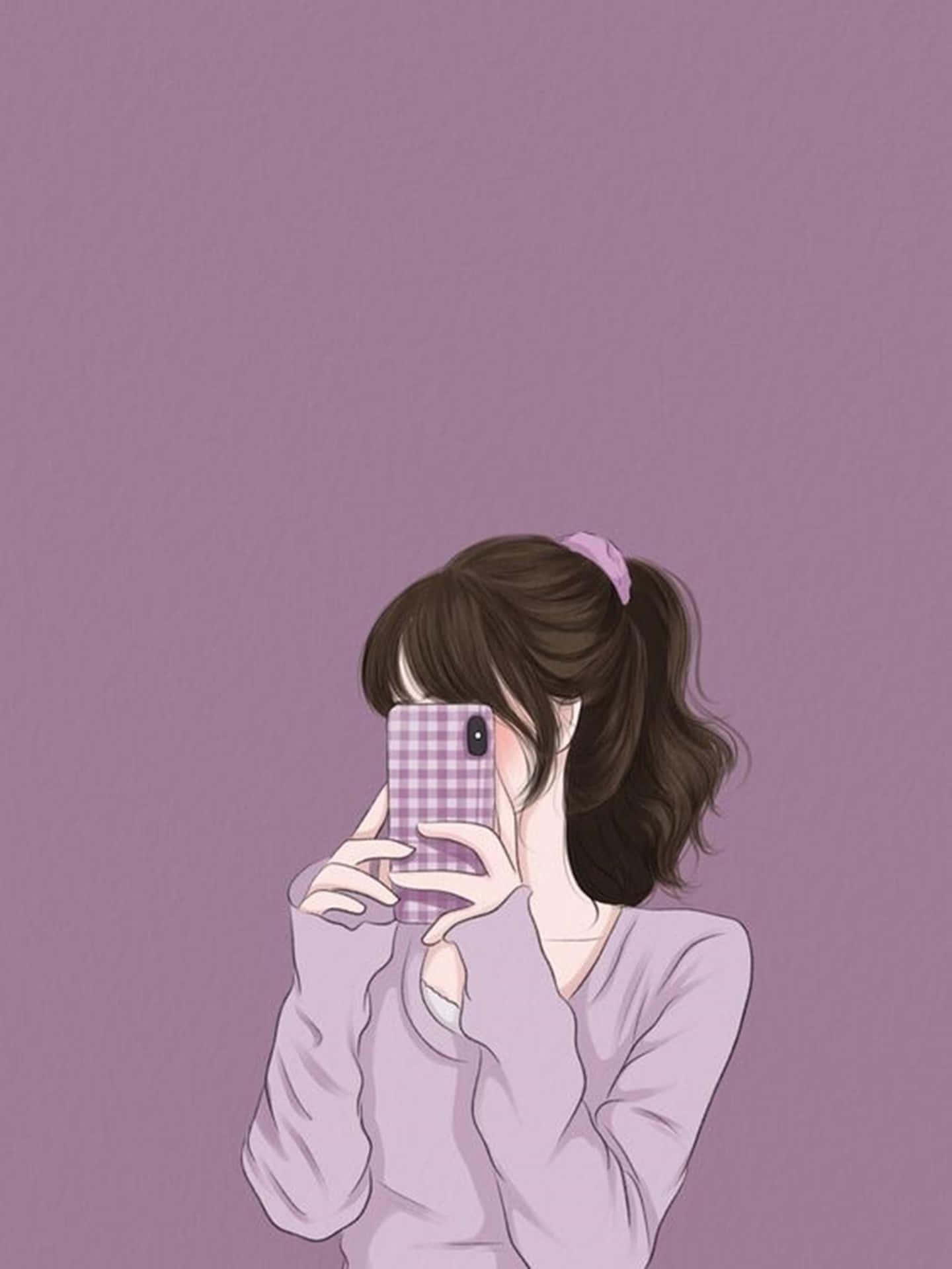 Shy Girl With Phone Aesthetic Wallpaper