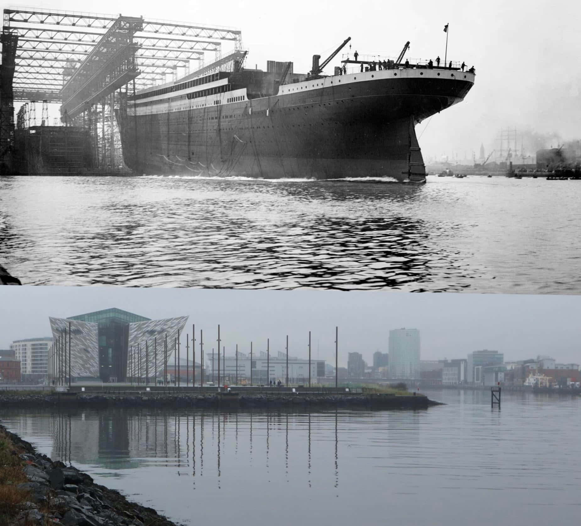 Side-by-side Photo With Rms Titanic Museum Background