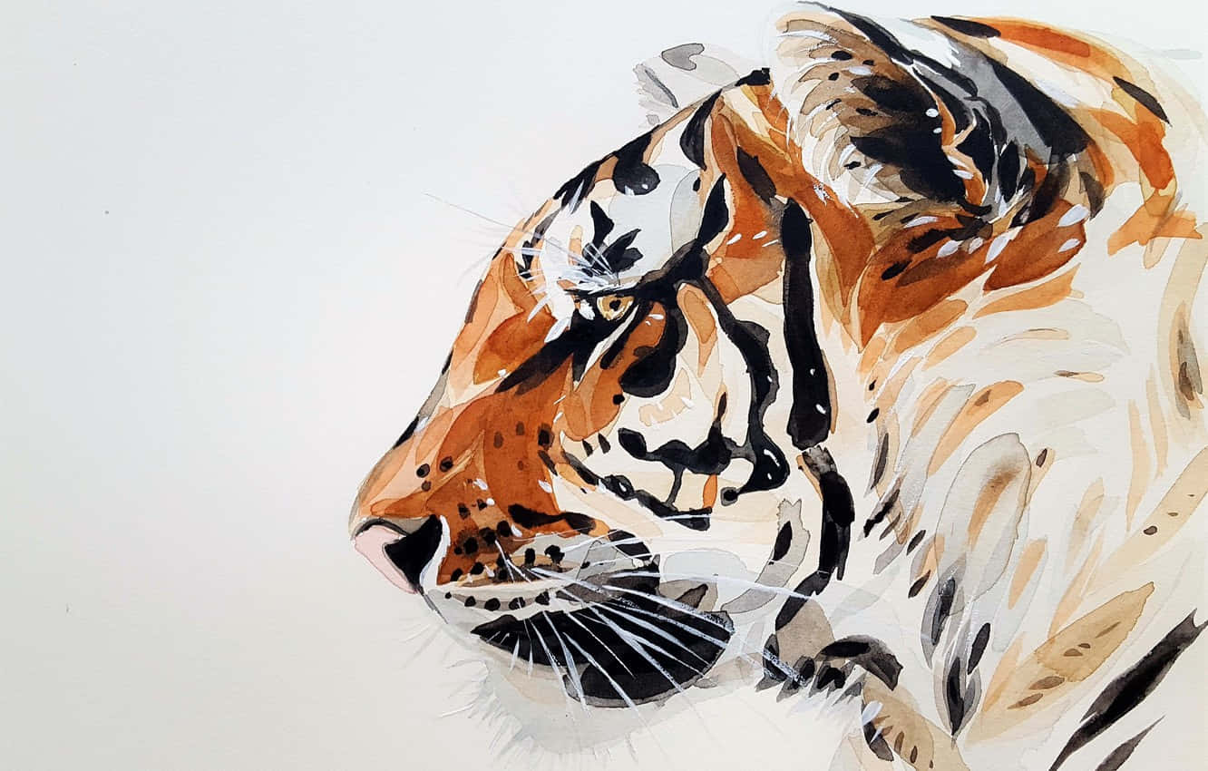 Side Profile Portrait Of A Tiger Background