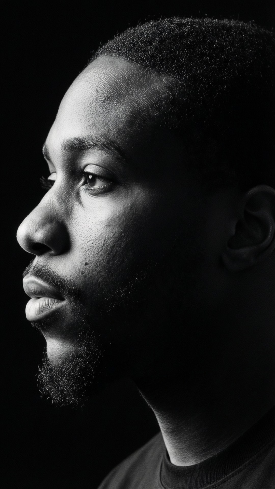 Side Profile Wallpaper — A striking black and white portrait of a man in profile against a dark background with dramatic lighting.
