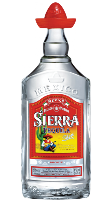 Sierra Silver Tequila Bottle With Sombrero PNG