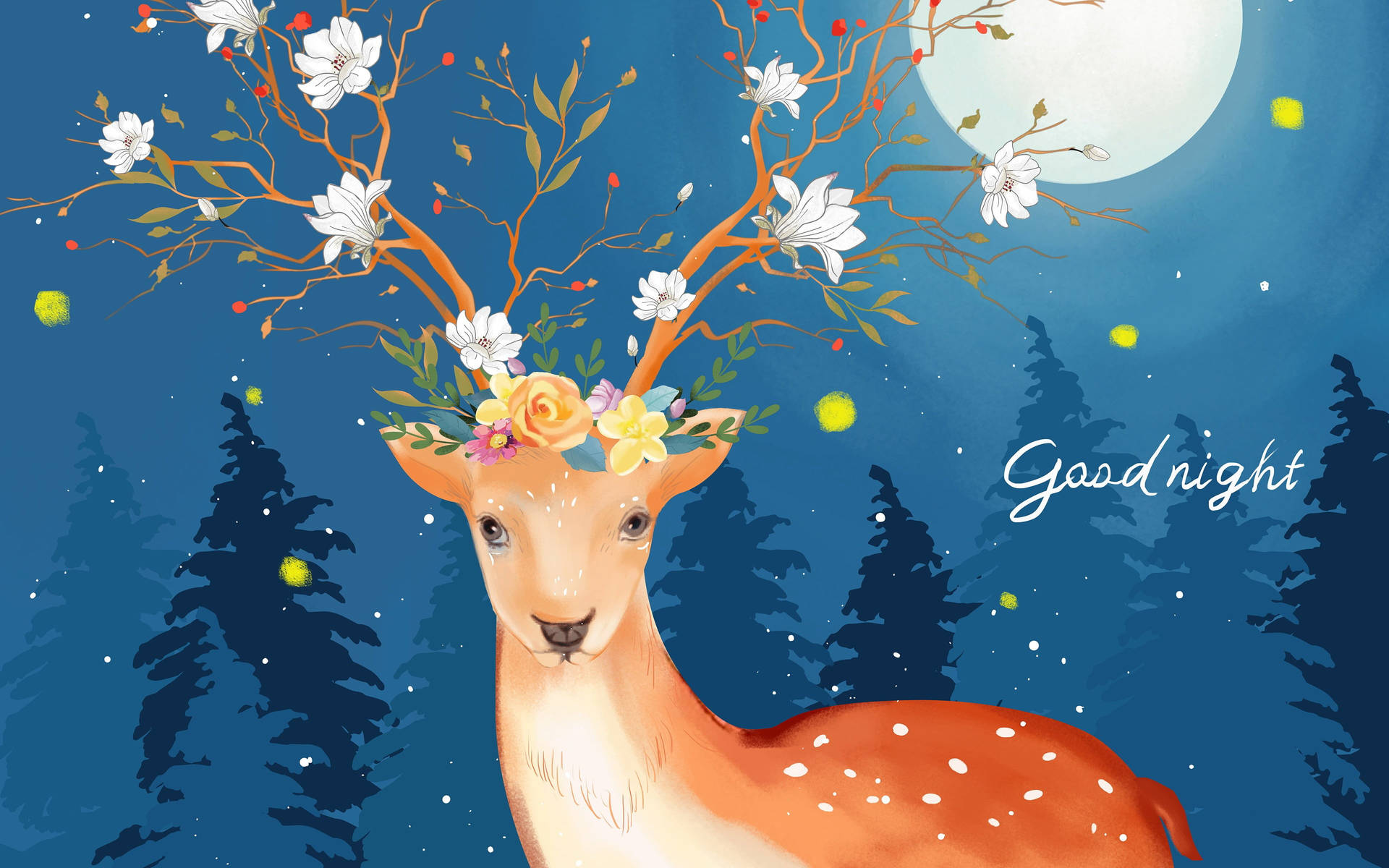 Sika Deer Good Night Wallpaper