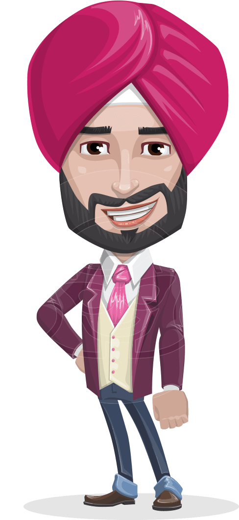 Sikh Manin Pink Turban Cartoon PNG