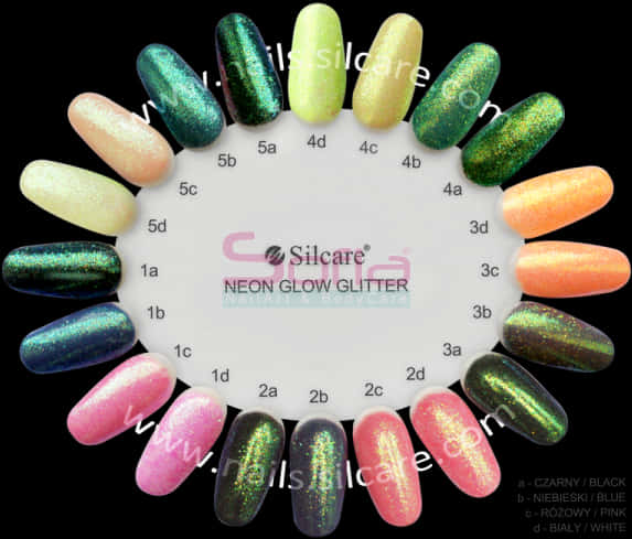 Silcare Neon Glow Glitter Nail Polish Color Chart PNG