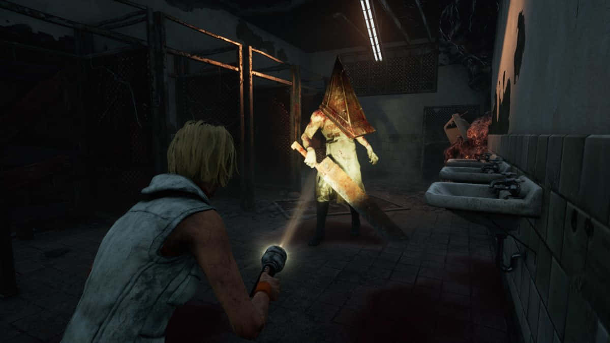 A terrifying encounter: Iconic Silent Hill characters in an ominous setting. Wallpaper