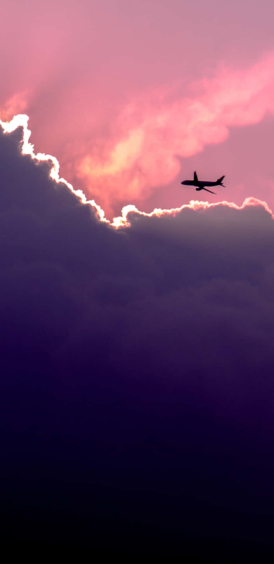 Silhouette Airplane Sunset Sky Wallpaper