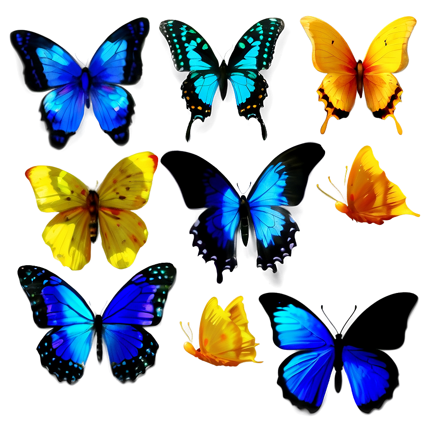 Silhouette Blue Butterflies Png Tgo92 PNG