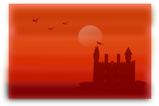 Silhouette Castle Sunset PNG