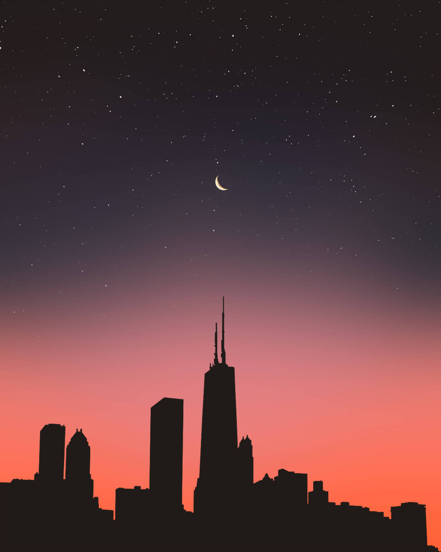 Silhouette Cityscape And Starry Night Wallpaper