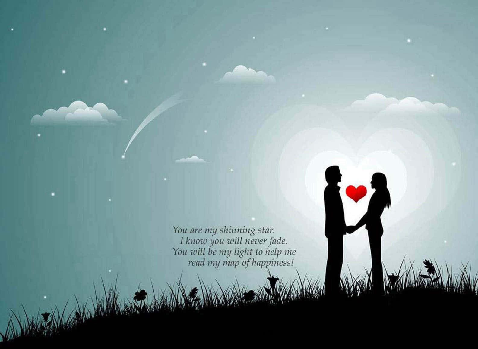 Silhouette Couple Heart Shaped Love Quote Wallpaper