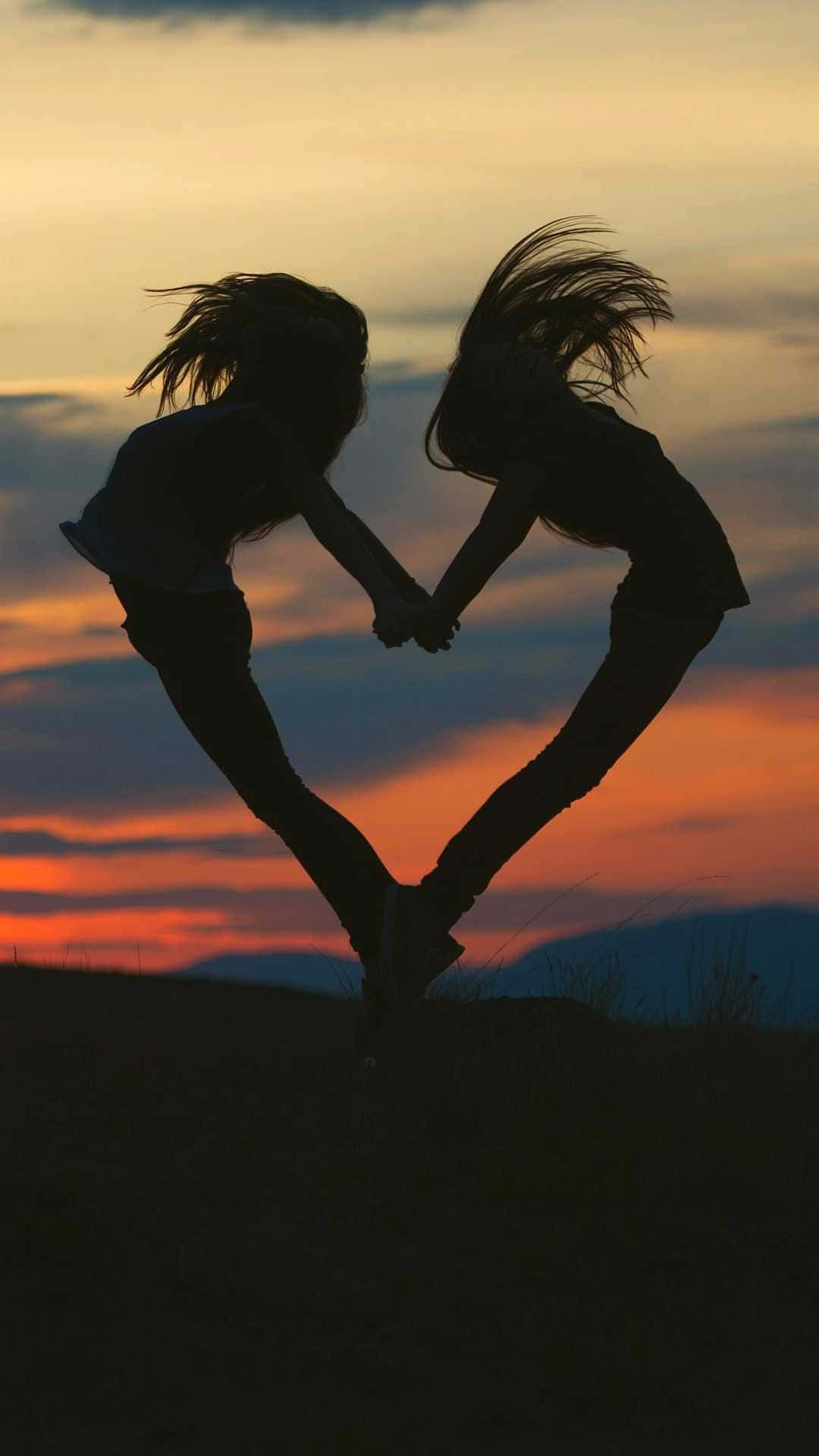 Silhouette Friends Sunset Jump Wallpaper