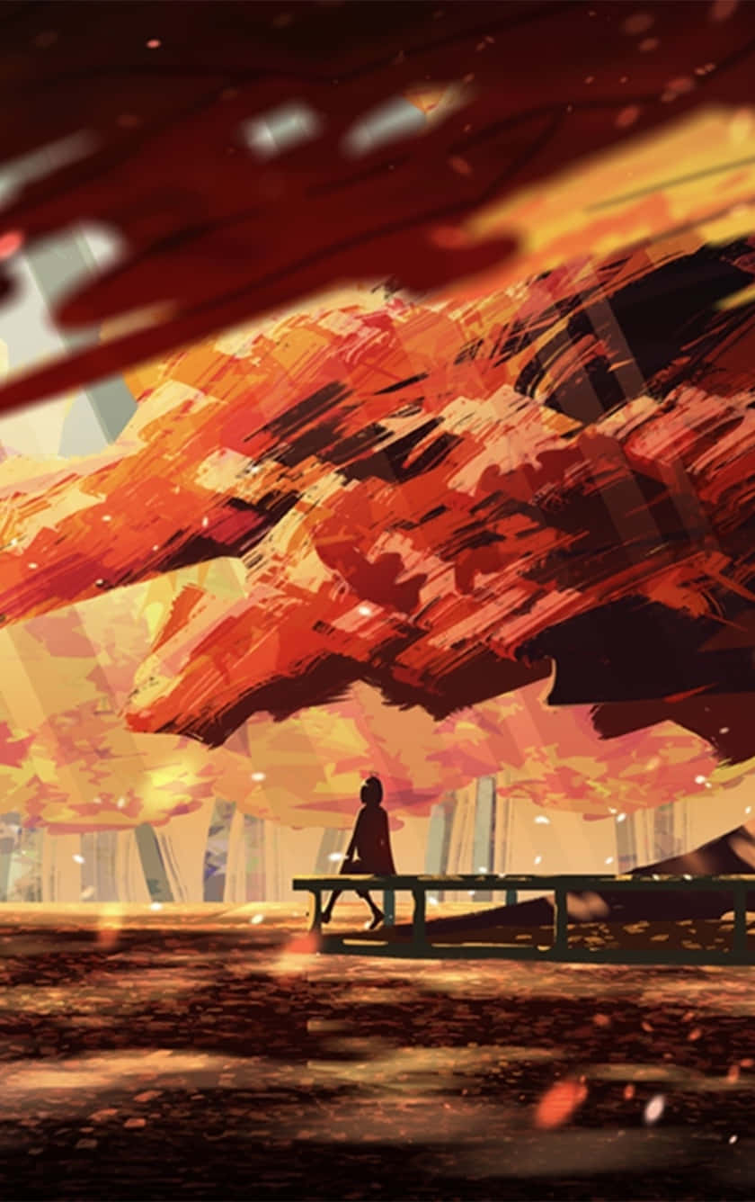 Silhuet i skov efterår anime scene Wallpaper