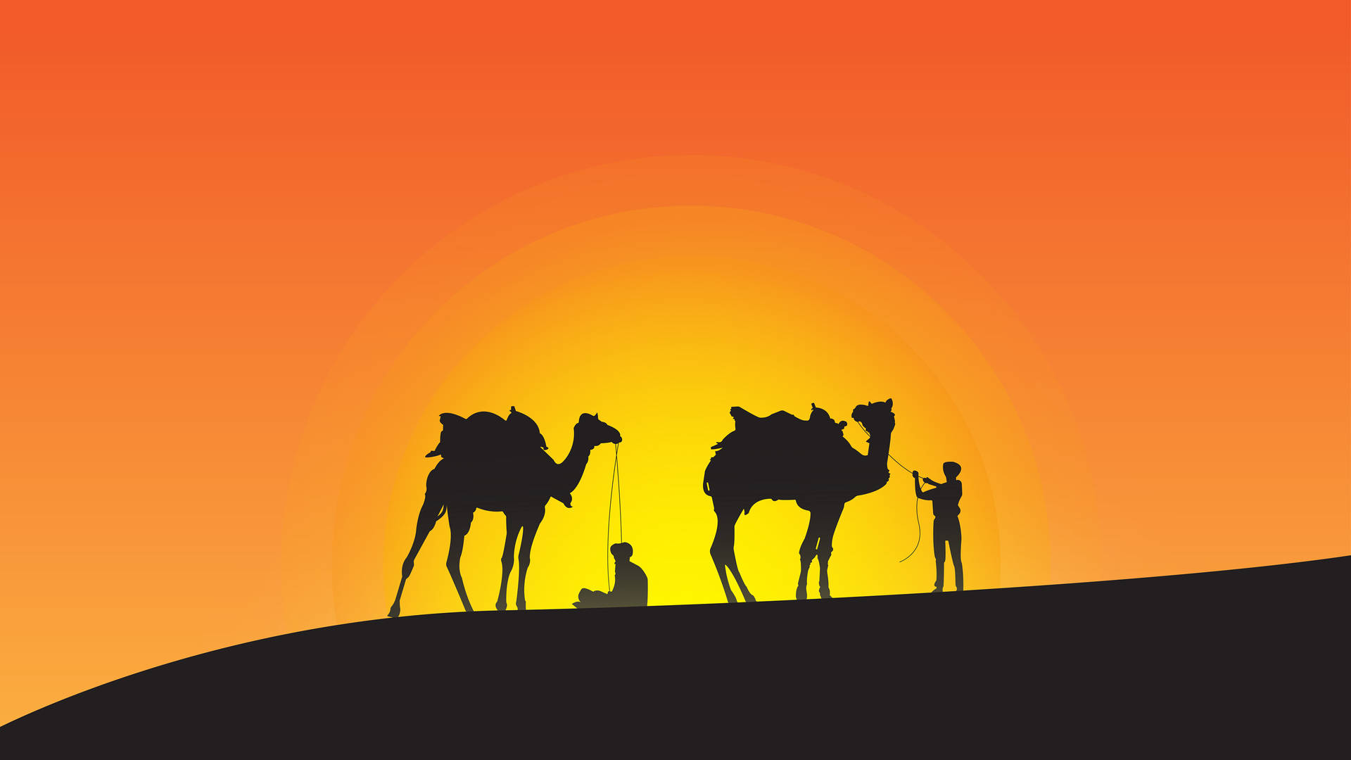 Silhouette Of Camels Wallpaper