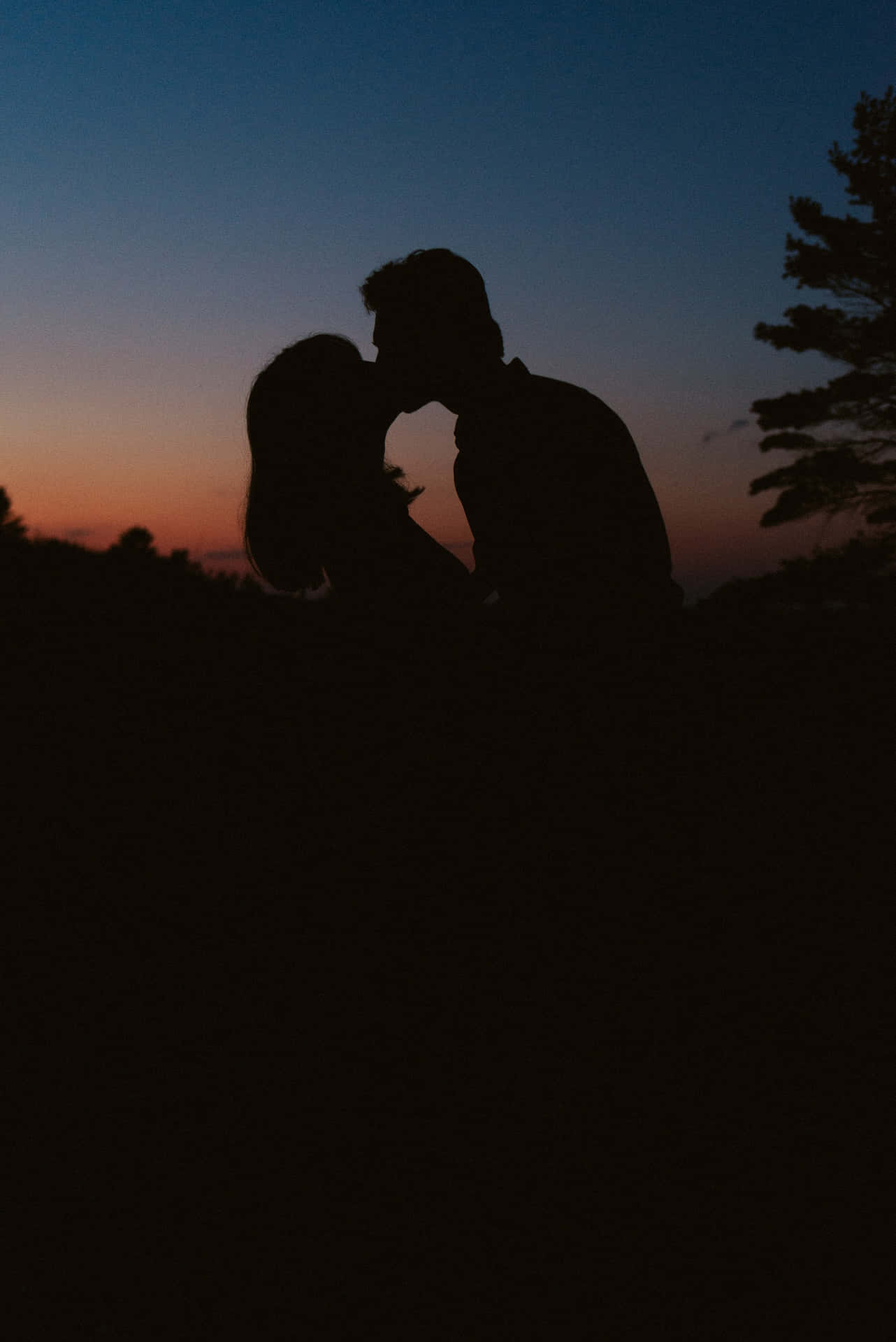 Silhouette Of Couple Kissing Each Lips Wallpaper
