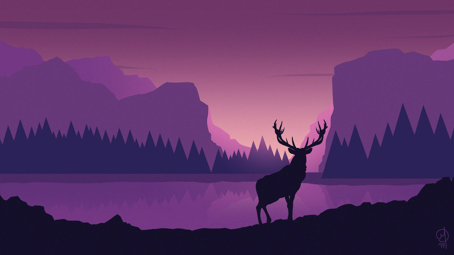 Silhouette of deer vector art wallpaper