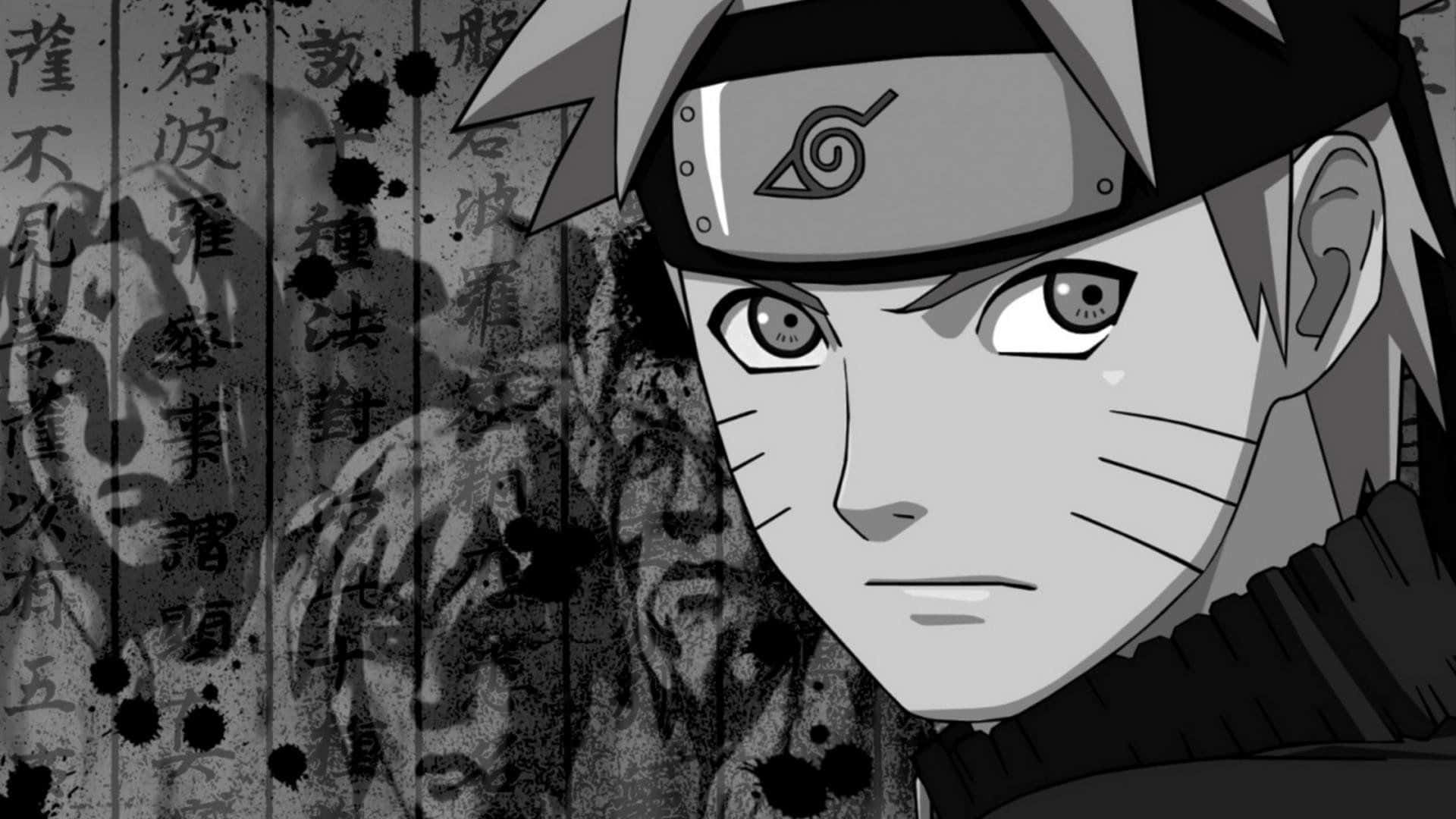 Silhouette Of Naruto Uzumaki Against A White Background