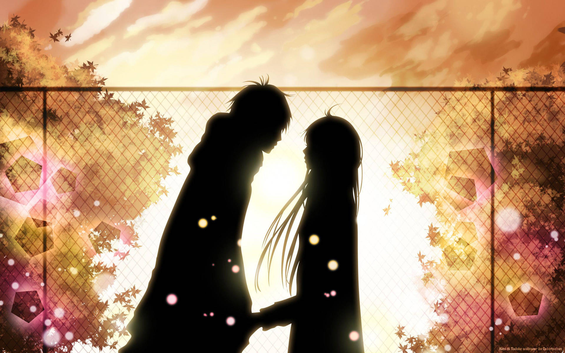 Silhuettav Romantiskt Animepar. Wallpaper