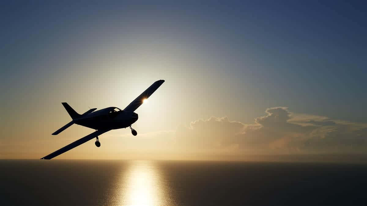 Silhouettedi Un Piccolo Aeroplano Sopra L'acqua Sfondo