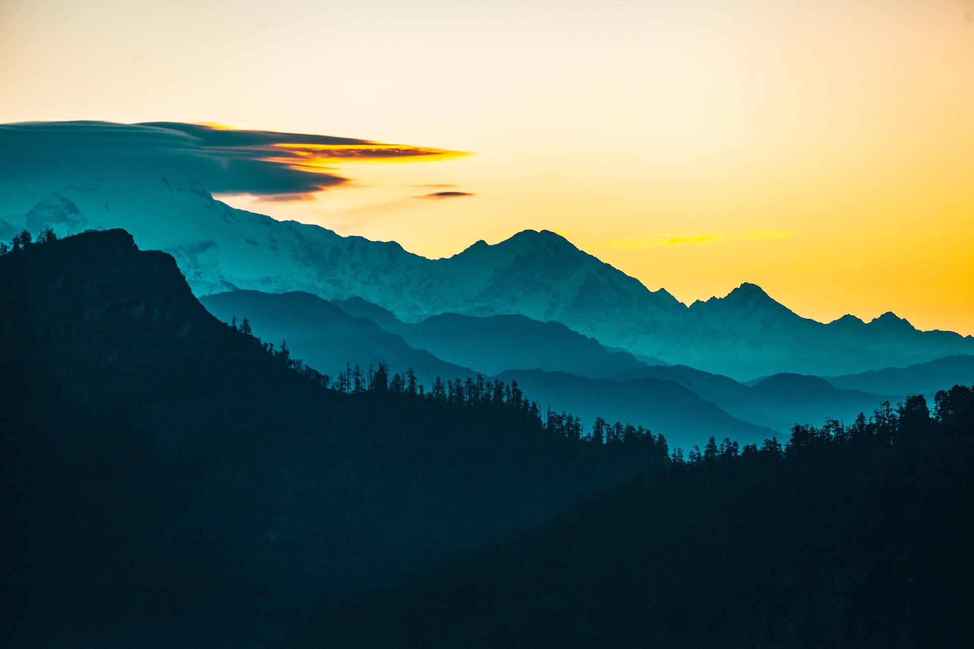 Silhouette Of Trees And Mountain MacBook Wallpaper