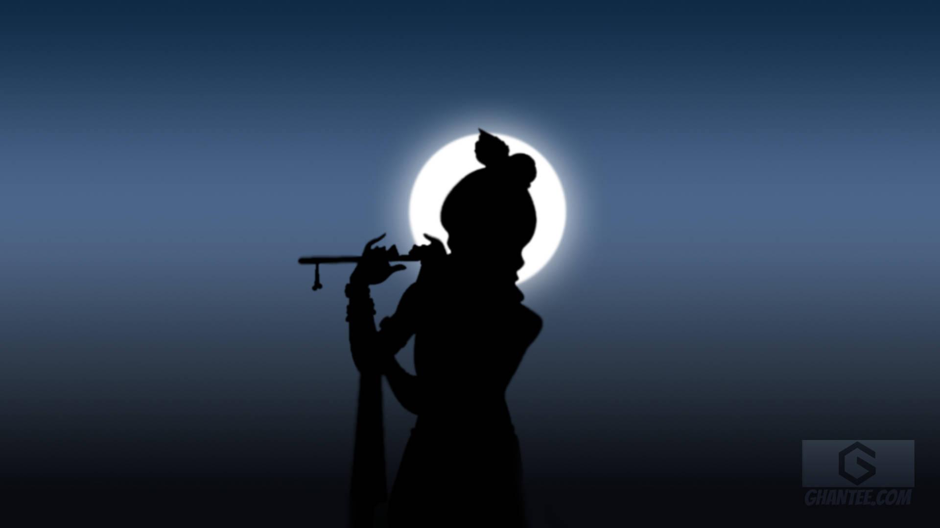 Silhouette Over The Moon Krishna Desktop Wallpaper