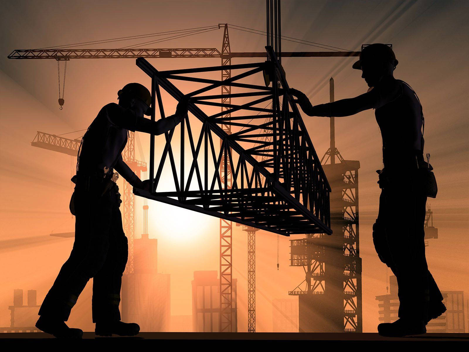 Silhouette Picture Of The Two Construction Worker Wallpaper