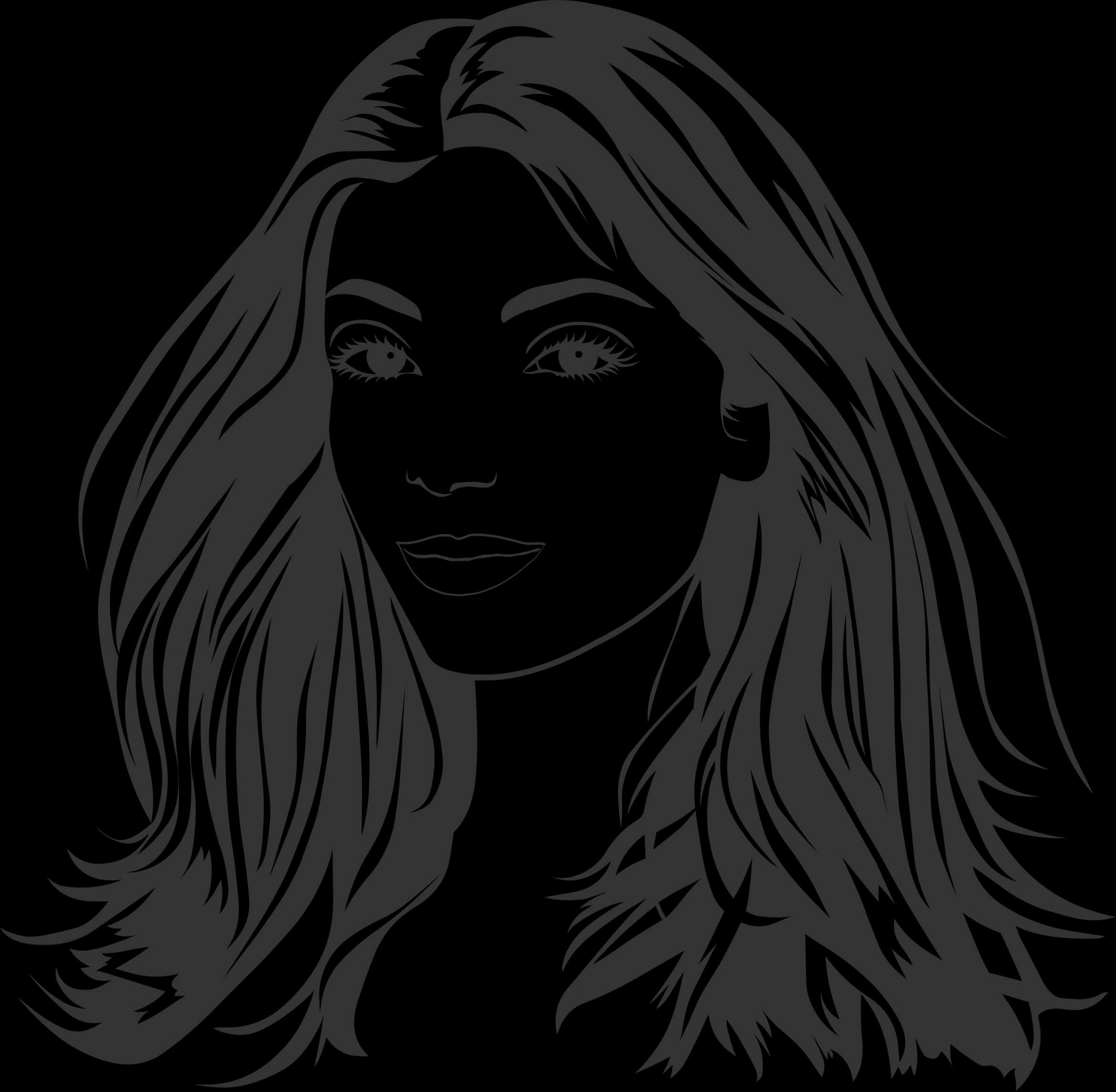 Silhouette Portrait Long Hair Woman PNG