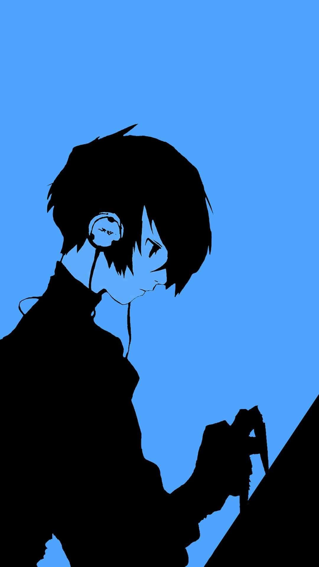 Silhouette Profile Headphones Blue Background Wallpaper