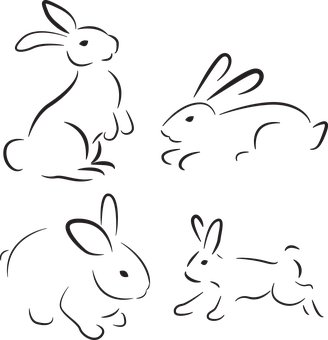 Silhouette_ Rabbits_ Vector_ Art PNG