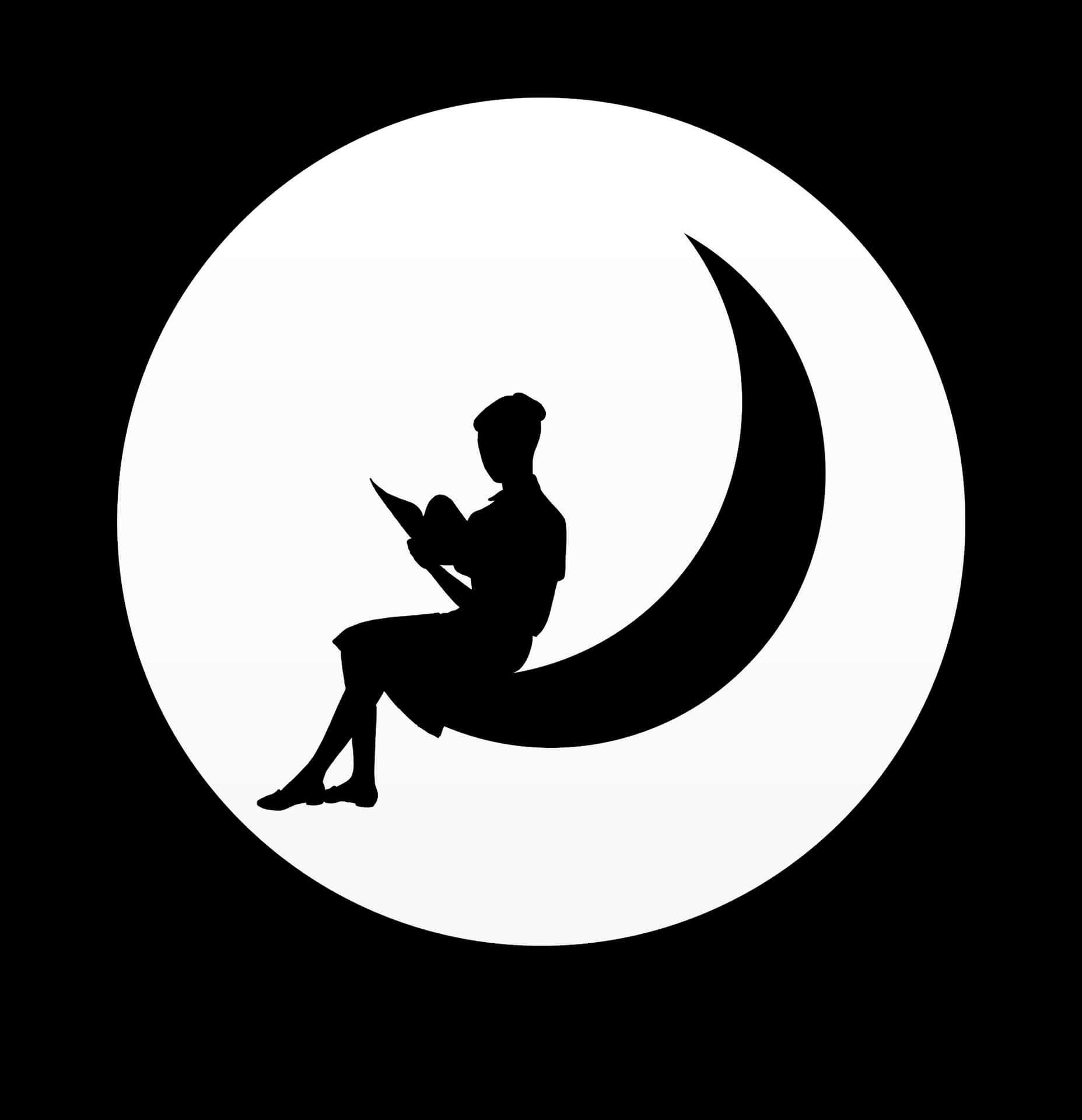 Silhouette Readingon Crescent Moon PNG