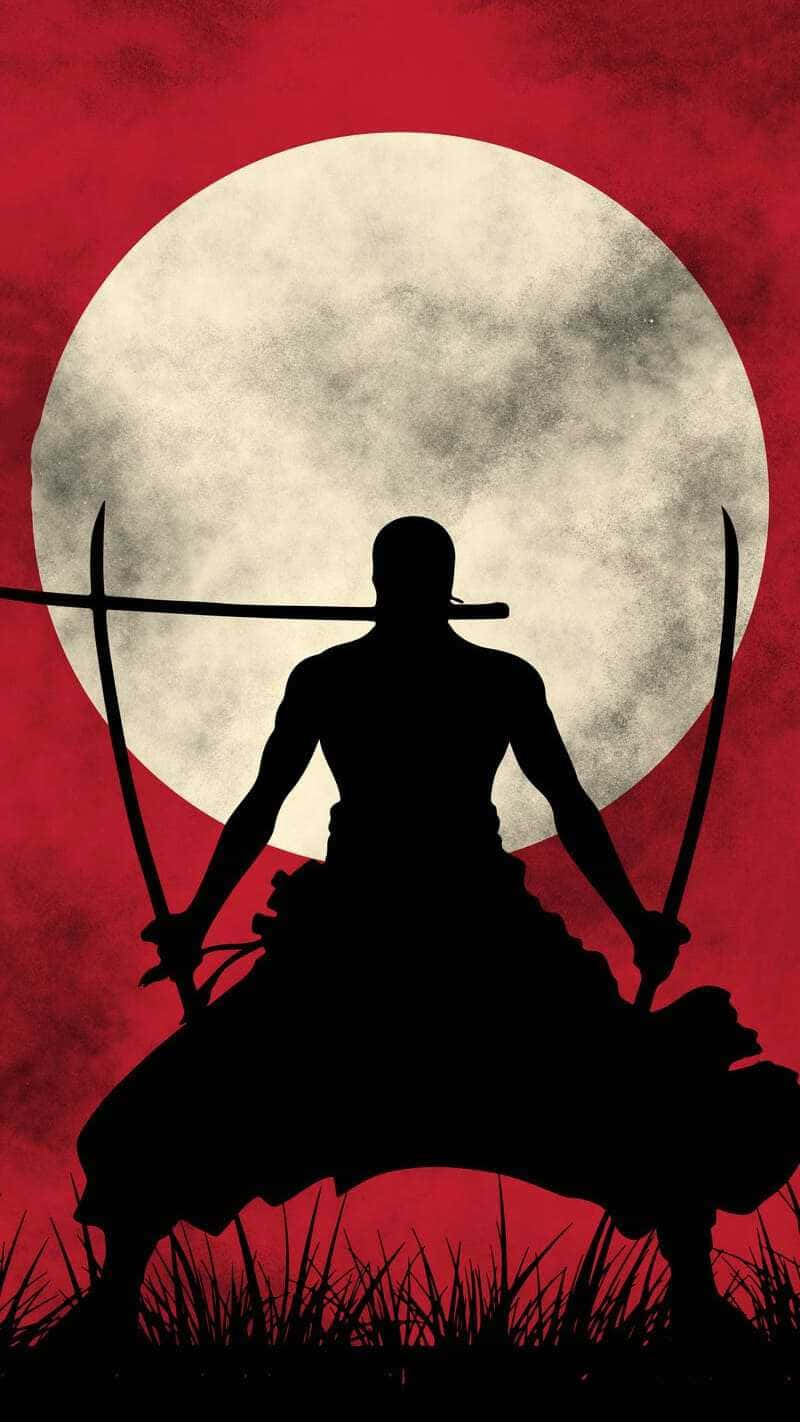 Silhouette Samurai Against Full Moon Wallpaper