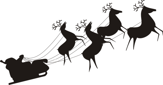 Silhouette Santa Sleigh Reindeer PNG
