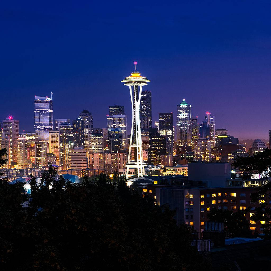 Siluetadel Skyline De Seattle, Space Needle, Washington Fondo de pantalla